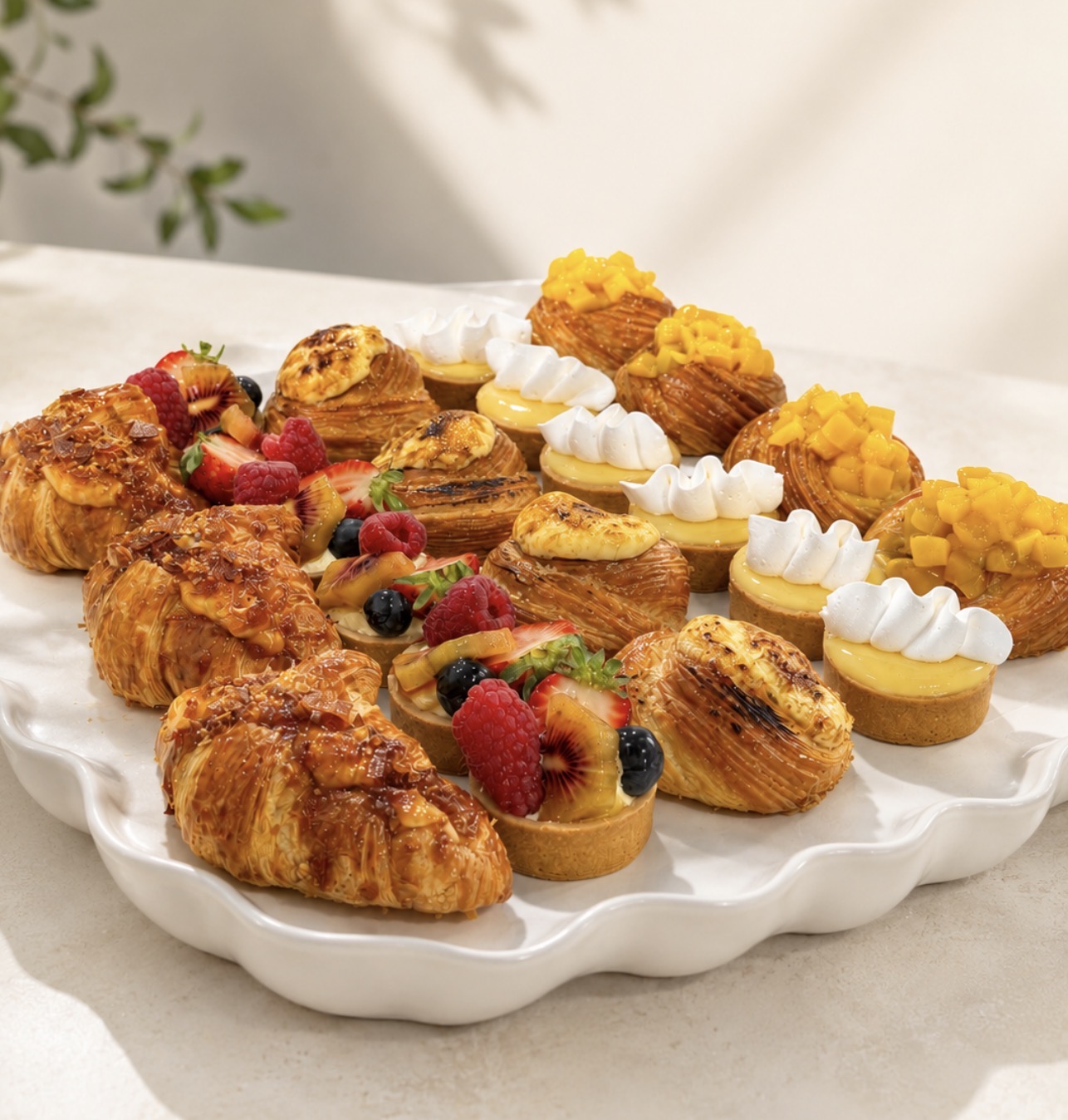 Pastries and catering spread from French Riviera Tropézienne Bakery
